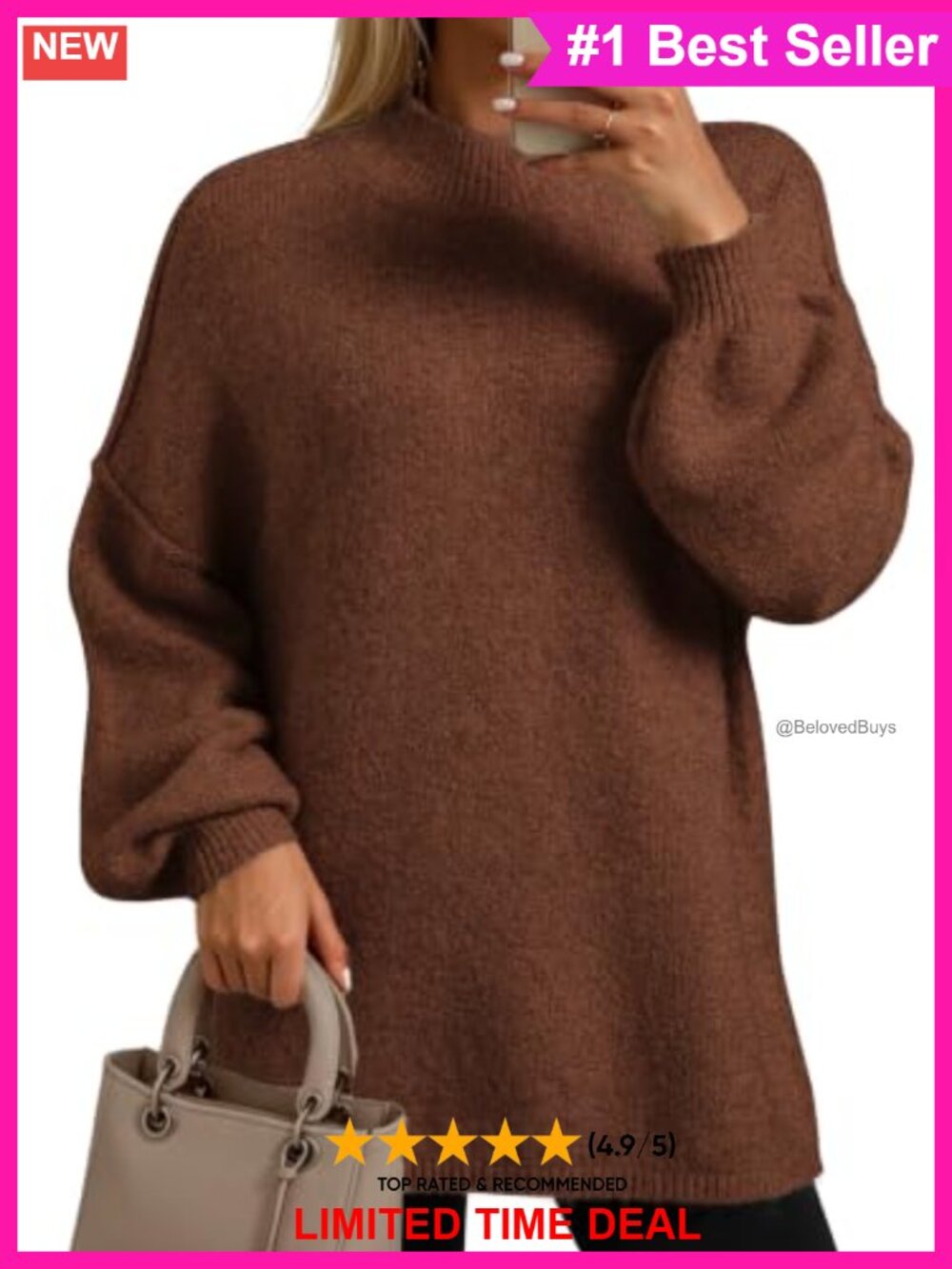Womens Oversized Chunky Knit Mock Neck Batwing Long Sleeve Pullover Sweater